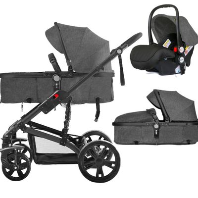 Teknum 3In1 Pram Stroller | Sleeping Bassinet | Extra Wide Seat | Wide Canopy | 360Â° Rotating Wheels | Fully Reclinable | Car Seat Compatible | Coffee Holder | Spill Proof Mat | Newborn Baby | 0 - 3 Years + Infant Car Seat Bundle - Space Grey